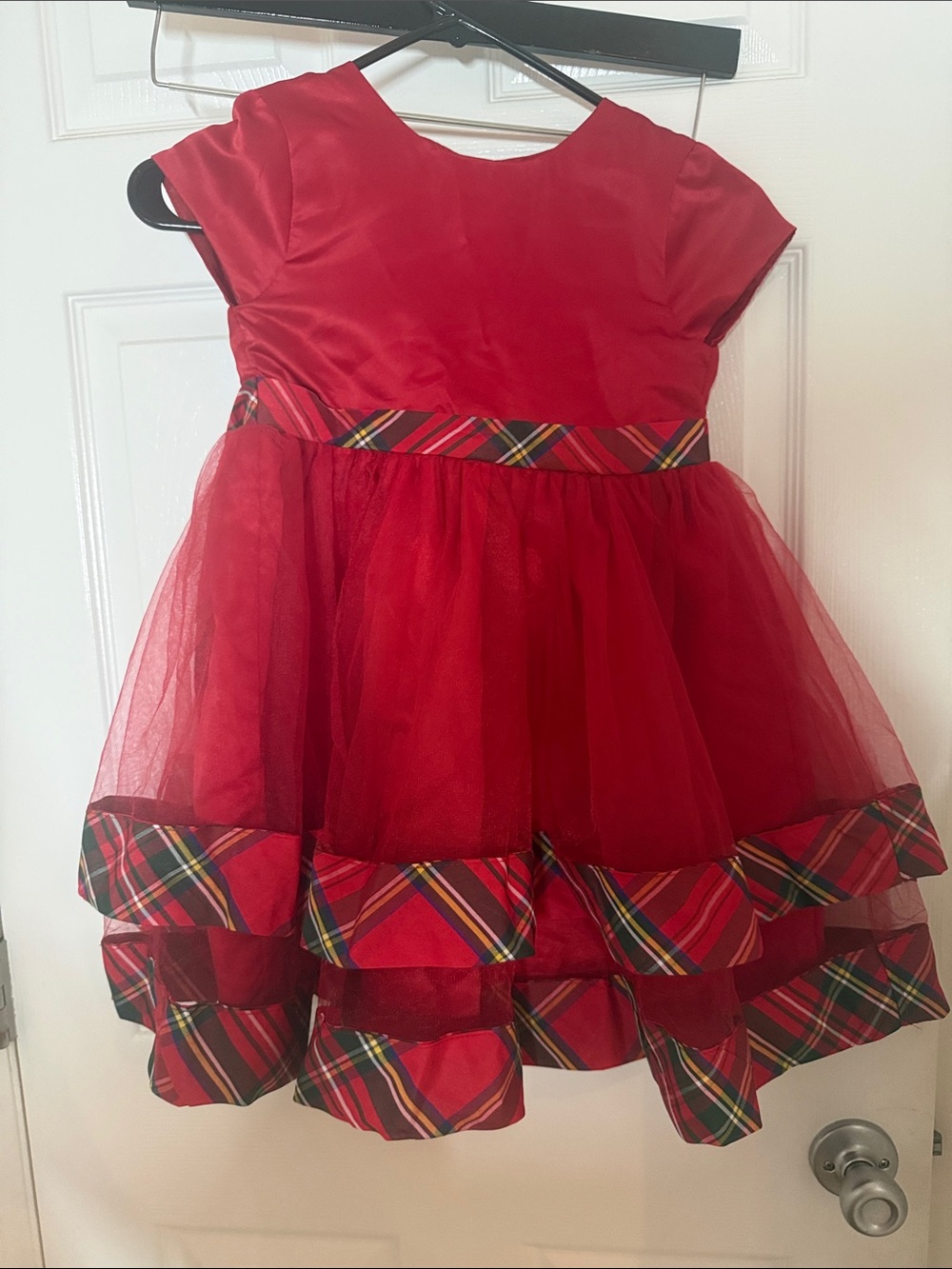 Girls Blueberi Boulevard Red Holiday Tulle Dress with Plaid Trim